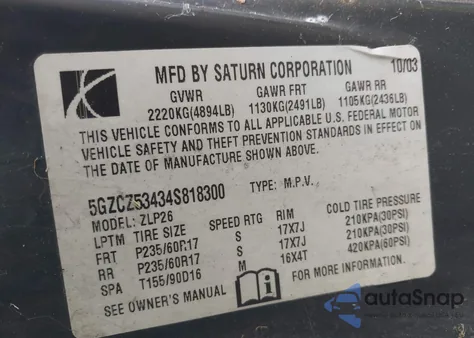 2004 Saturn Vue z USA, uszkodzony, nr VIN 5GZCZ53434S818300